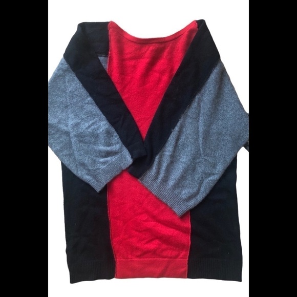 VTG Cashmere 100% Cashmere Color Block Sweater Sz S Black Red 3/4 Sleeve Cozy - Picture 4 of 4